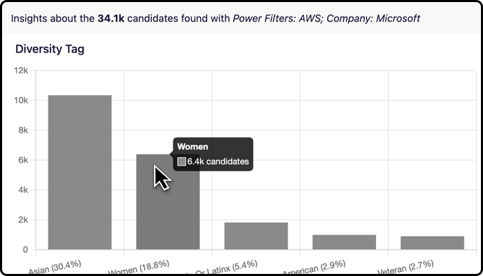 An example showing how diverse talent pool data is illustrated in SeekOut