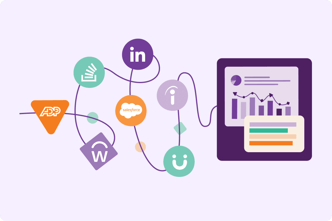 Illustration of abstracted providers and information feeding into charts and graphics