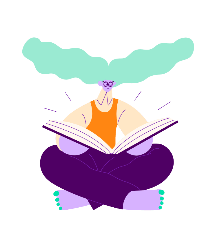 Illustration of character reading book