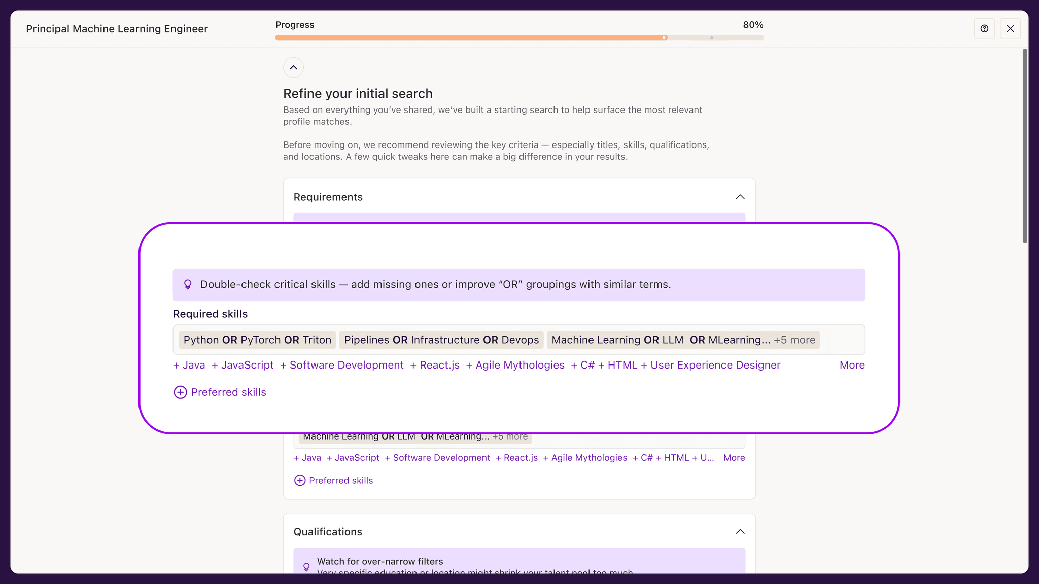 Workspaces search setup image: highlighting critical skills