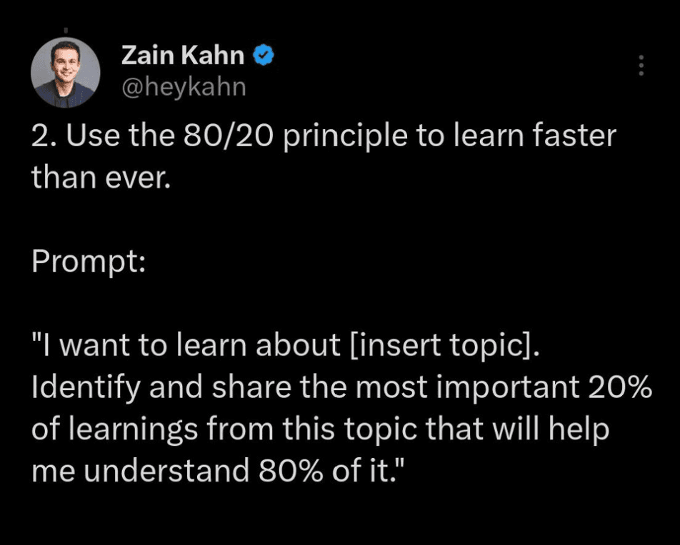 A screenshot of a Twitter Post from Zain Kahn