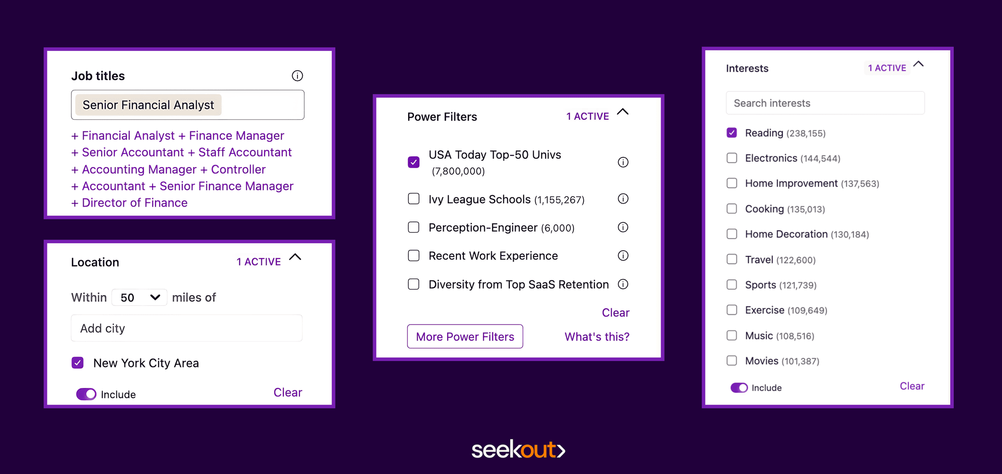 Power filters using SeekOut Recruit